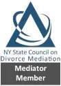 Logo of the NY State Council on Divorce Mediation with the text "Mediator Member" at the bottom.